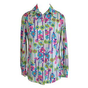 Alfred Shaheen Blouse Top Hawaiian Vintage 1970s Floral Small Medium